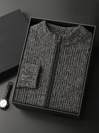LanlyCashmere Men’s Full Zip Cashmere Cardigan – Textured Stand Collar Sweater