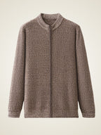 LanlyCashmere Men’s Full Zip Cashmere Cardigan – Textured Stand Collar Sweater