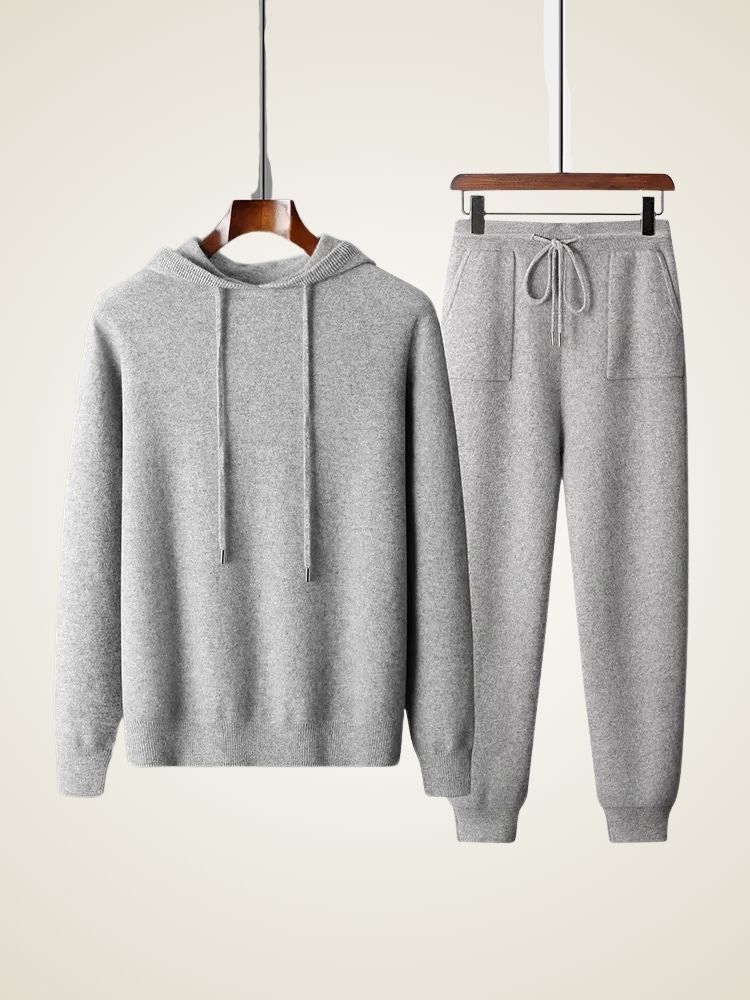 LanlyCashmere Men's Pullover Cashmere Hoodie Set Knit Tracksuit