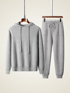 LanlyCashmere Men's Pullover Cashmere Hoodie Set Knit Tracksuit