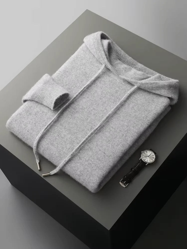 LanlyCashmere Men's Pullover Cashmere Hoodie Set Knit Tracksuit