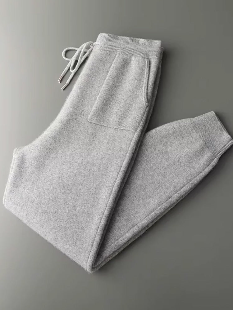 LanlyCashmere Men's Pullover Cashmere Hoodie Set Knit Tracksuit