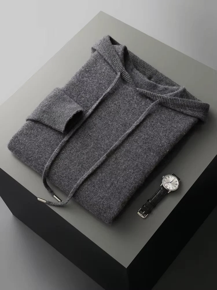 LanlyCashmere Men's Pullover Cashmere Hoodie Set Knit Tracksuit