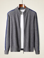LanlyCashmere Men's Stripe Zip Cashmere Sweater Sport Knit