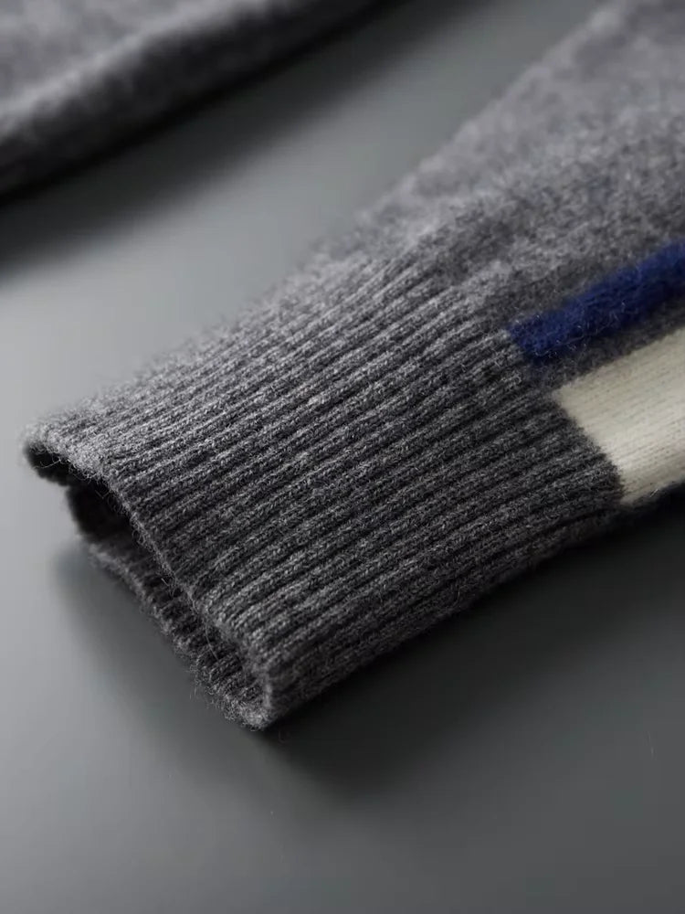 LanlyCashmere Men's Stripe Zip Cashmere Sweater Sport Knit