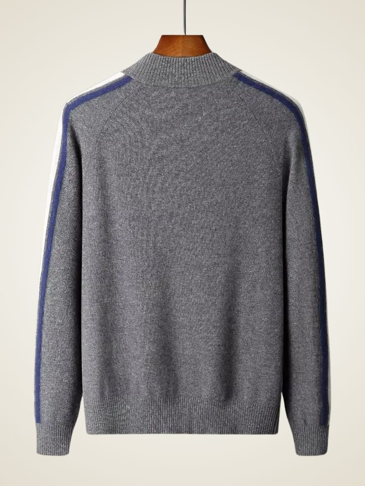 LanlyCashmere Men's Stripe Zip Cashmere Sweater Sport Knit