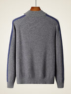 LanlyCashmere Men's Stripe Zip Cashmere Sweater Sport Knit