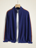 LanlyCashmere Men's Stripe Zip Cashmere Sweater Sport Knit