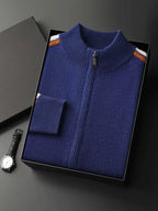 LanlyCashmere Men's Stripe Zip Cashmere Sweater Sport Knit