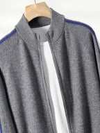LanlyCashmere Men's Stripe Zip Cashmere Sweater Sport Knit