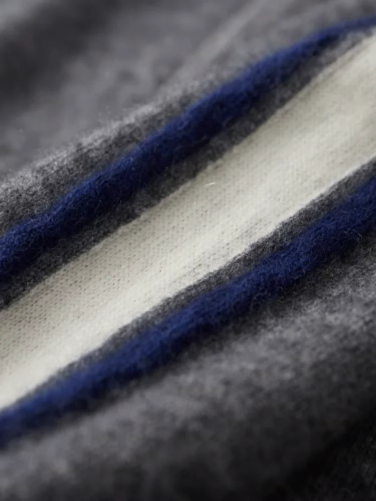 LanlyCashmere Men's Stripe Zip Cashmere Sweater Sport Knit