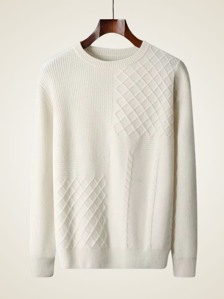 LanlyCashmere Men's Textured Crew Neck Cashmere Sweater