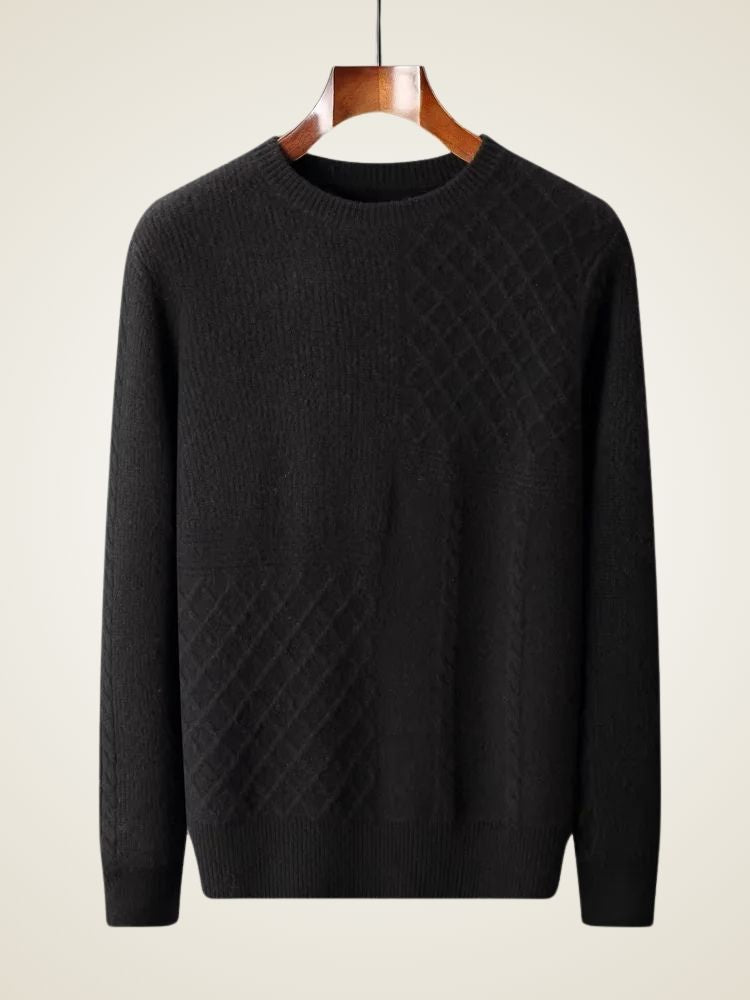 LanlyCashmere Men's Textured Crew Neck Cashmere Sweater