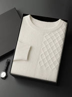 LanlyCashmere Men's Textured Crew Neck Cashmere Sweater