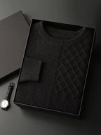 LanlyCashmere Men's Textured Crew Neck Cashmere Sweater