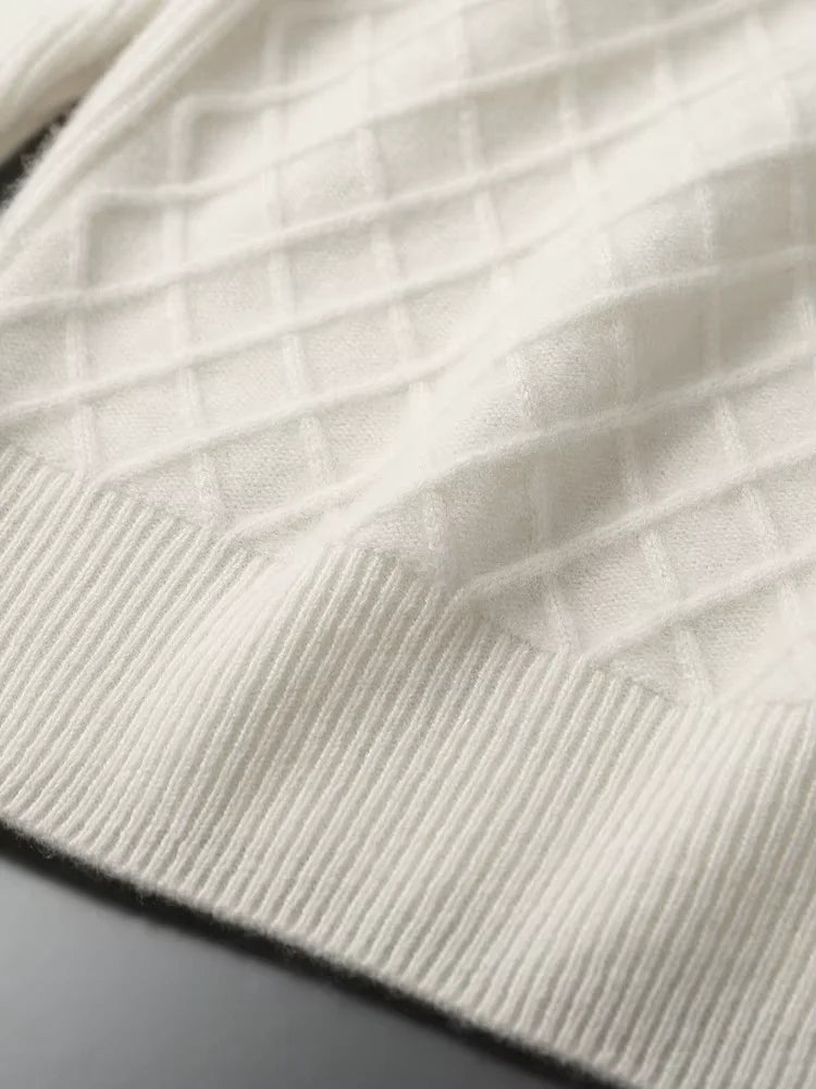 LanlyCashmere Men's Textured Crew Neck Cashmere Sweater