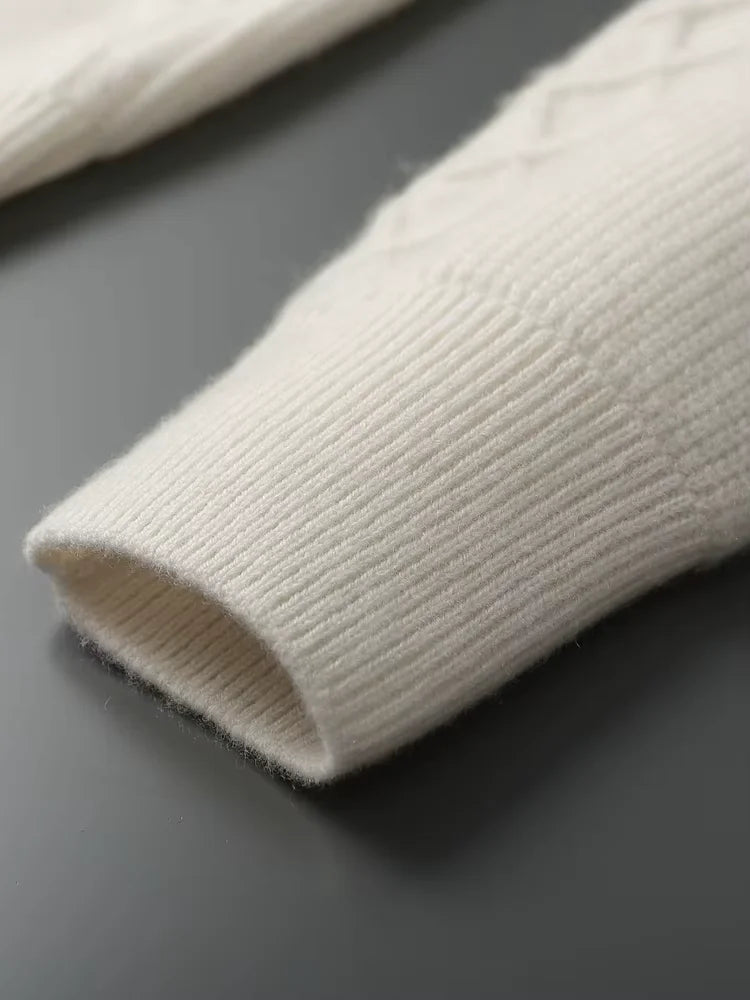 LanlyCashmere Men's Textured Crew Neck Cashmere Sweater