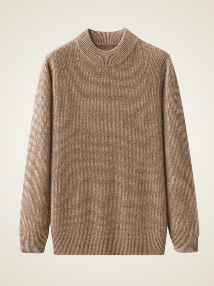 LanlyCashmere Men’s Thick Cashmere Mock Neck Sweater – Textured Knit Pullover