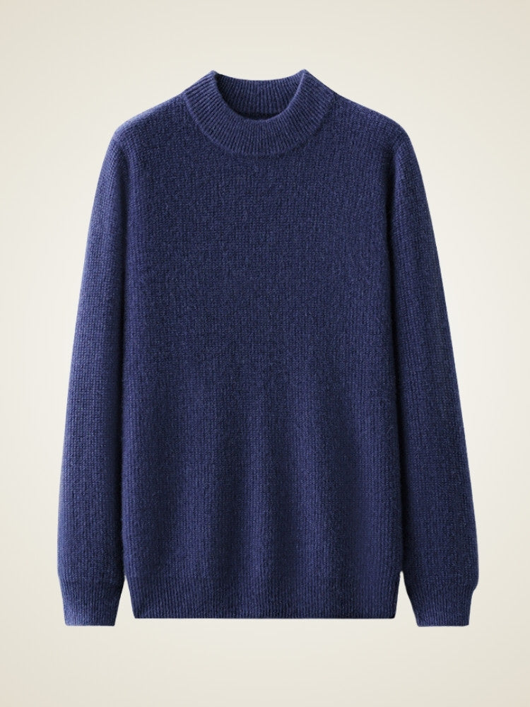 LanlyCashmere Men’s Thick Cashmere Mock Neck Sweater – Textured Knit Pullover