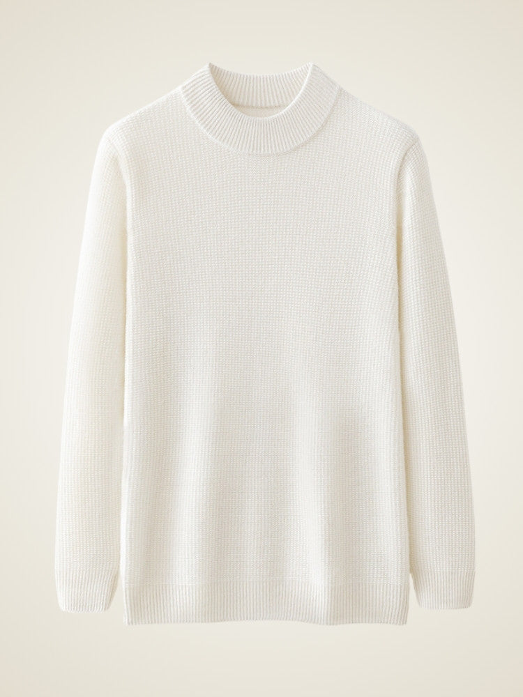 LanlyCashmere Men’s Thick Cashmere Mock Neck Sweater – Textured Knit Pullover