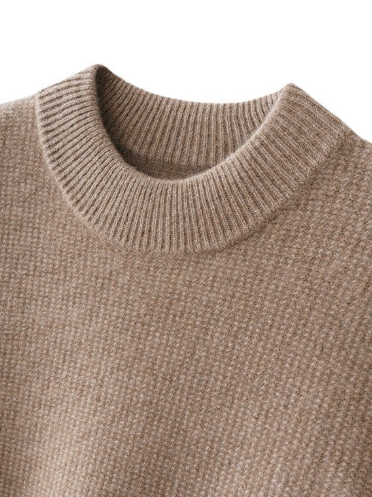 LanlyCashmere Men’s Thick Cashmere Mock Neck Sweater – Textured Knit Pullover