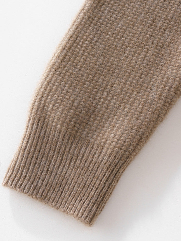 LanlyCashmere Men’s Thick Cashmere Mock Neck Sweater – Textured Knit Pullover