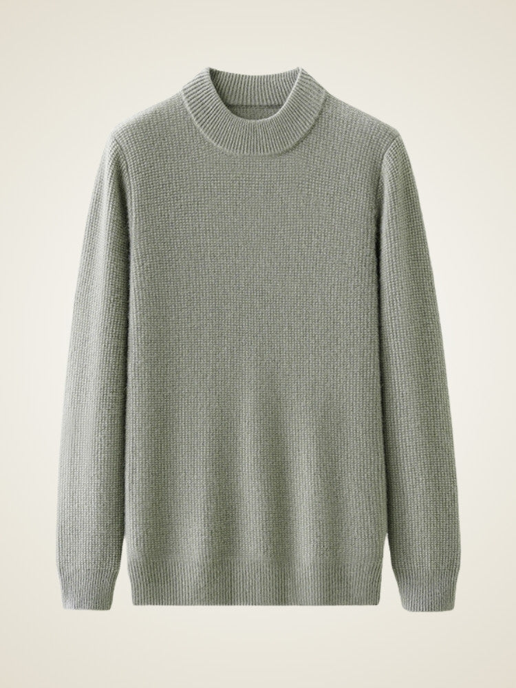LanlyCashmere Men’s Thick Cashmere Mock Neck Sweater – Textured Knit Pullover
