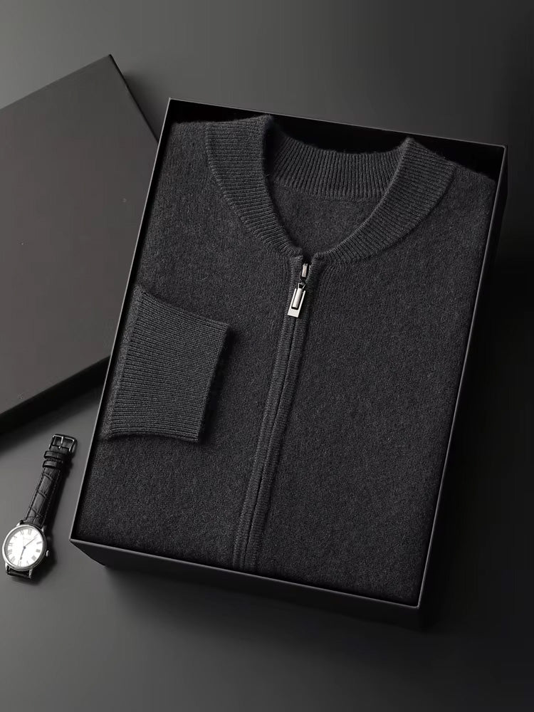 LanlyCashmere Men's Zip Cashmere Sweater Minimal Knit Jacket