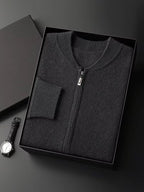 LanlyCashmere Men's Zip Cashmere Sweater Minimal Knit Jacket