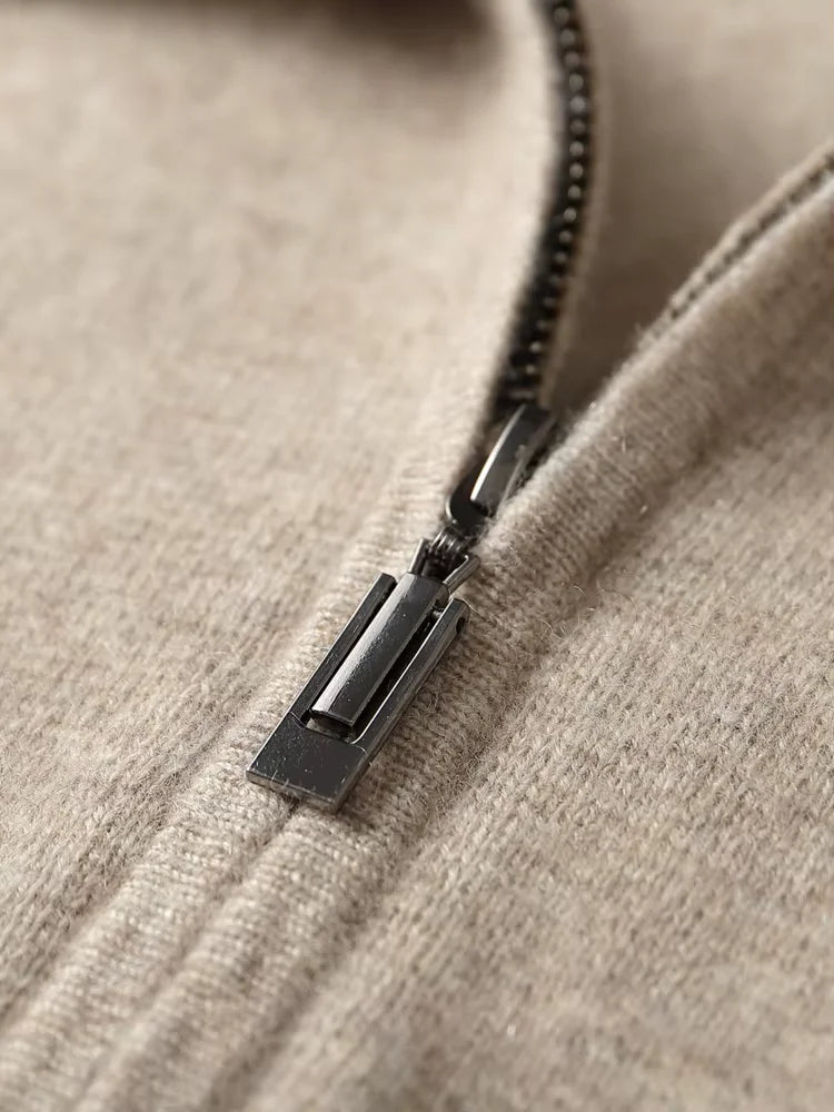 LanlyCashmere Men's Zip Cashmere Sweater Minimal Knit Jacket