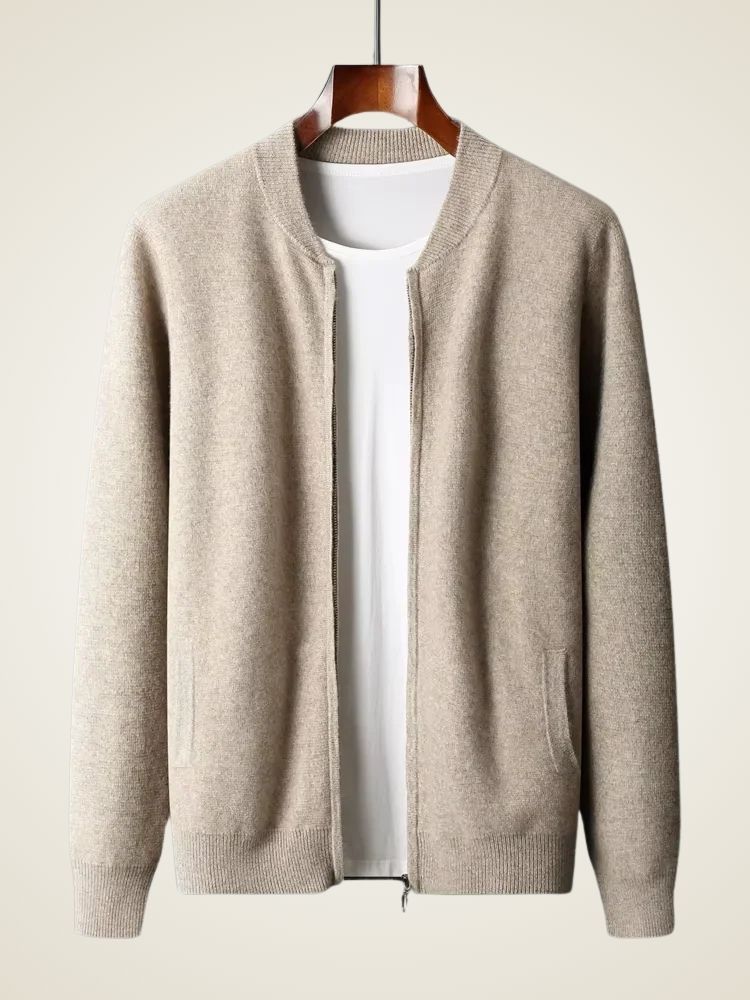LanlyCashmere Men's Zip Cashmere Sweater Minimal Knit Jacket