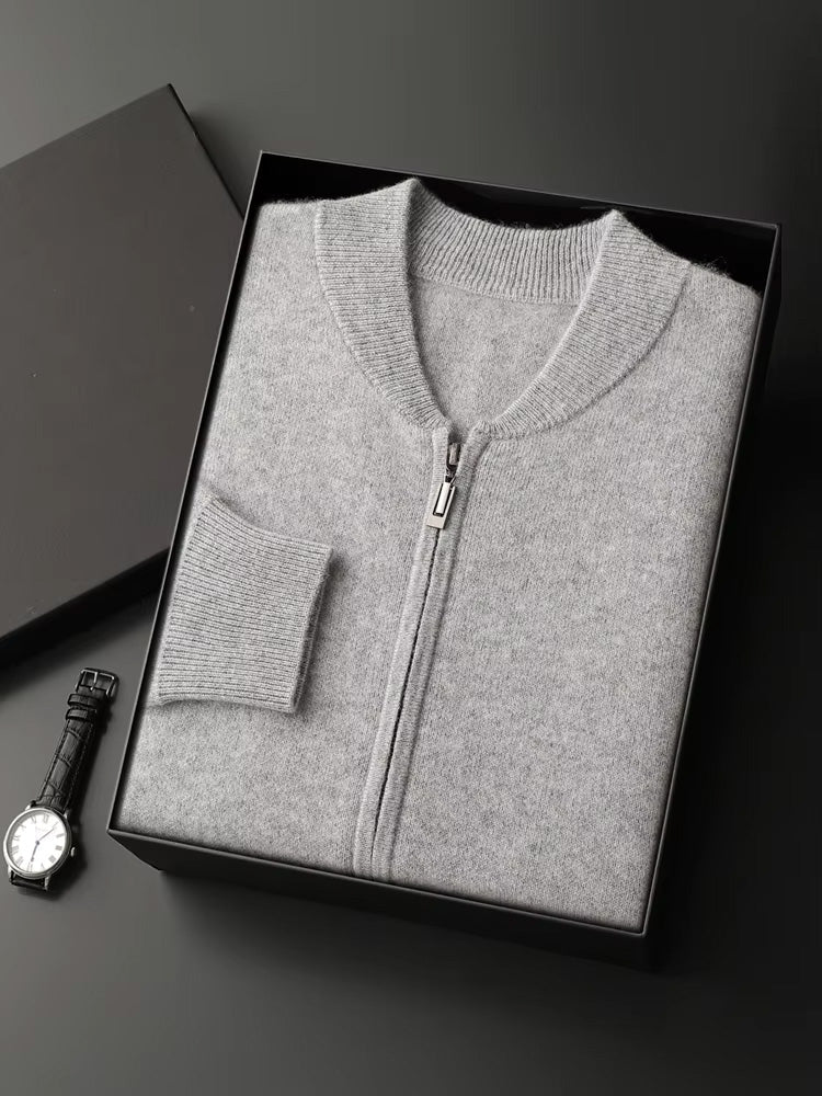 LanlyCashmere Men's Zip Cashmere Sweater Minimal Knit Jacket