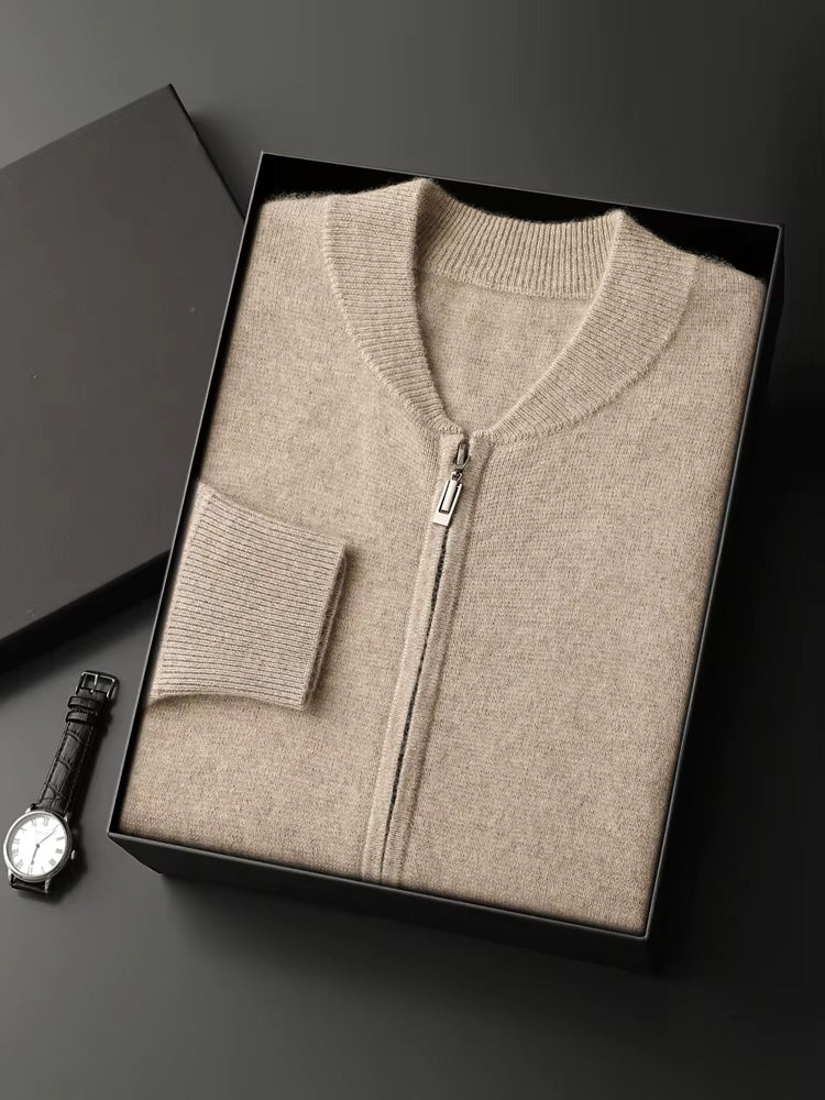 LanlyCashmere Men's Zip Cashmere Sweater Minimal Knit Jacket