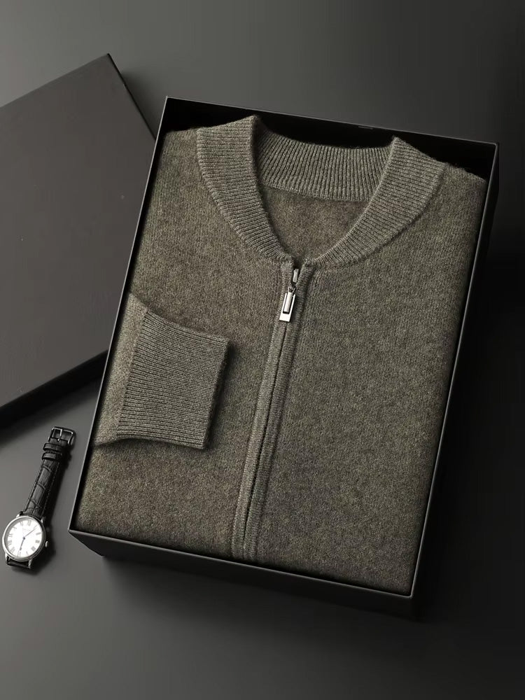 LanlyCashmere Men's Zip Cashmere Sweater Minimal Knit Jacket
