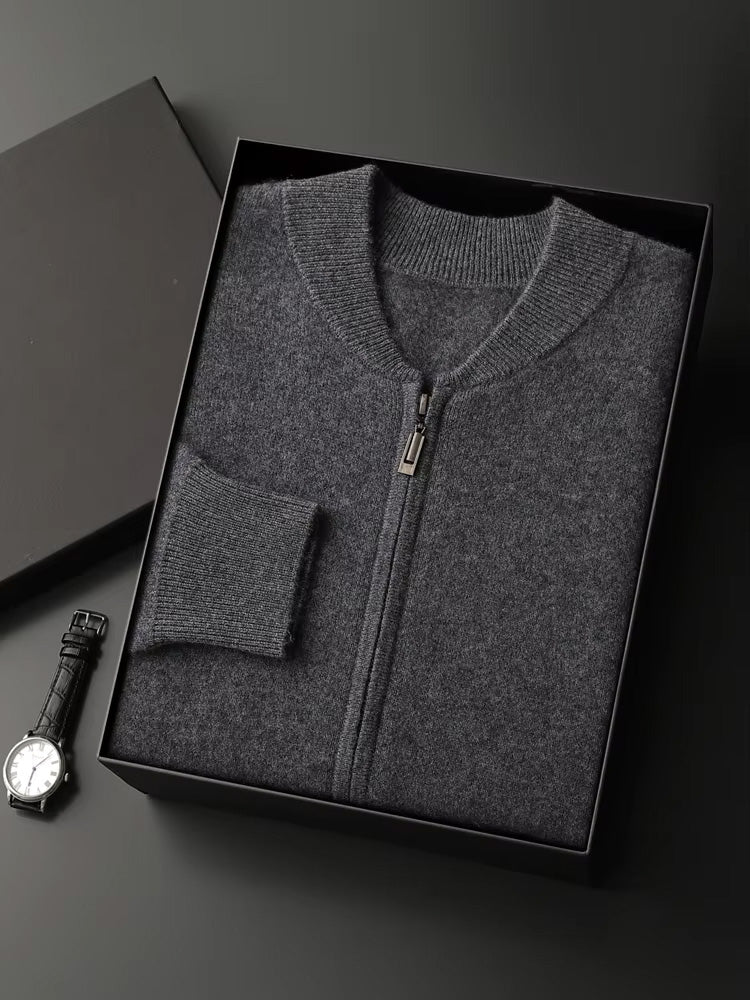 LanlyCashmere Men's Zip Cashmere Sweater Minimal Knit Jacket