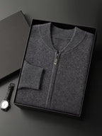 LanlyCashmere Men's Zip Cashmere Sweater Minimal Knit Jacket