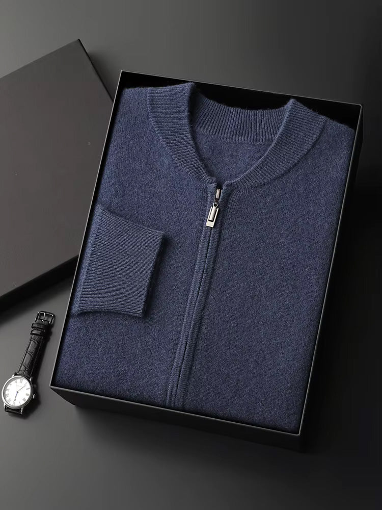 LanlyCashmere Men's Zip Cashmere Sweater Minimal Knit Jacket