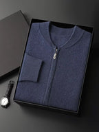 LanlyCashmere Men's Zip Cashmere Sweater Minimal Knit Jacket