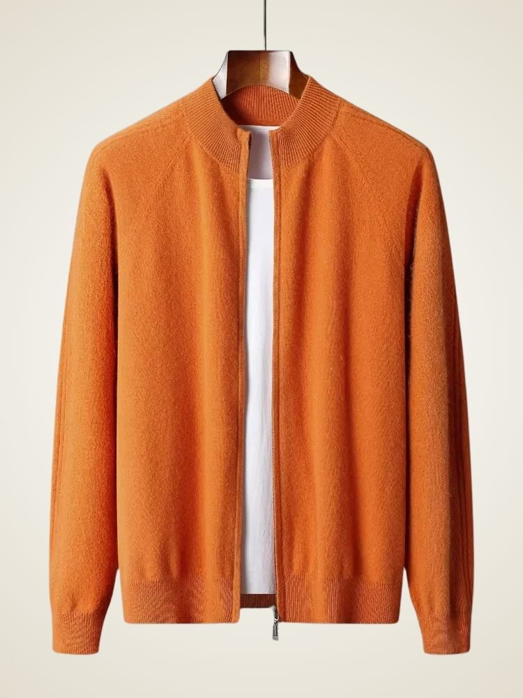 LanlyCashmere Men's Zip Up Cashmere Cardigan Stand Collar