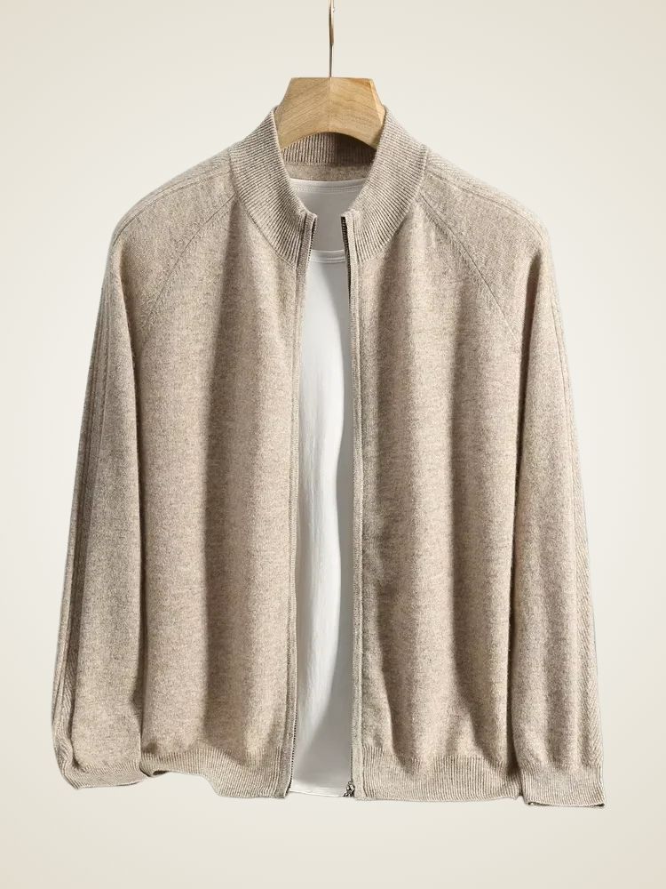 LanlyCashmere Men's Zip Up Cashmere Cardigan Stand Collar