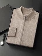 LanlyCashmere Men's Zip Up Cashmere Cardigan Stand Collar
