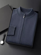 LanlyCashmere Men's Zip Up Cashmere Cardigan Stand Collar