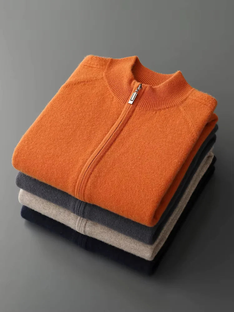 LanlyCashmere Men's Zip Up Cashmere Cardigan Stand Collar