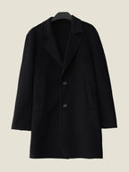 LanlyCashmere Mid-Length Overcoat-Black 100_Pure Cashmere Car Coat