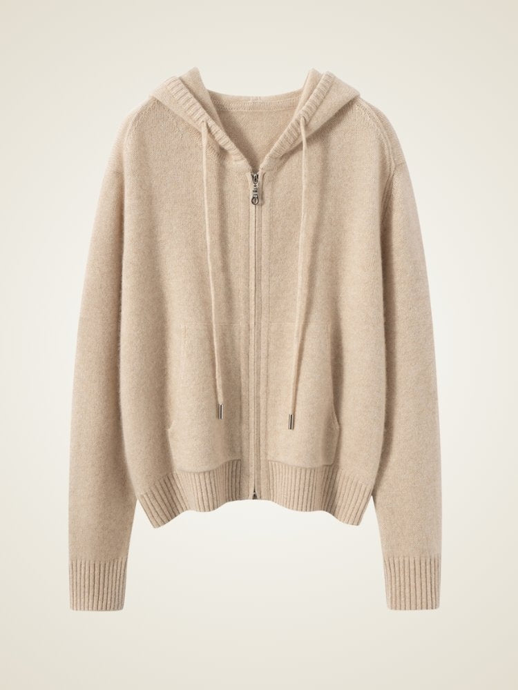 LanlyCashmere Pure Cashmere Zip-Up Hoodie – Luxury Knit Sweater for Women