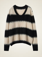 LanlyCashmere Striped Cashmere V-Neck Sweater – Relaxed Knit Pullover