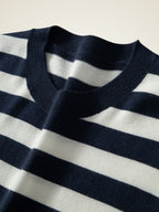 LanlyCashmere Super Fine Cashmere Striped T-Shirt – Lightweight Knit Crew Tee