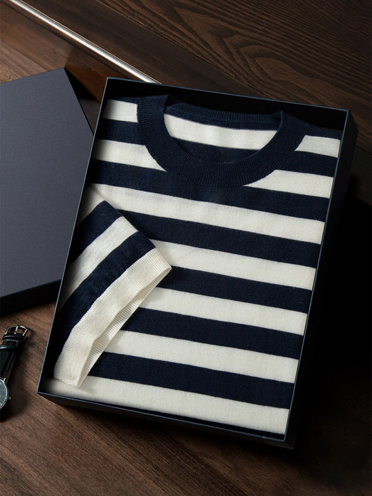 LanlyCashmere Super Fine Cashmere Striped T-Shirt – Lightweight Knit Crew Tee