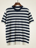 LanlyCashmere Super Fine Cashmere Striped T-Shirt – Lightweight Knit Crew Tee