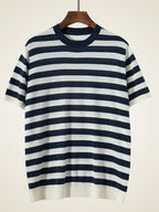 LanlyCashmere Super Fine Cashmere Striped T-Shirt – Lightweight Knit Crew Tee